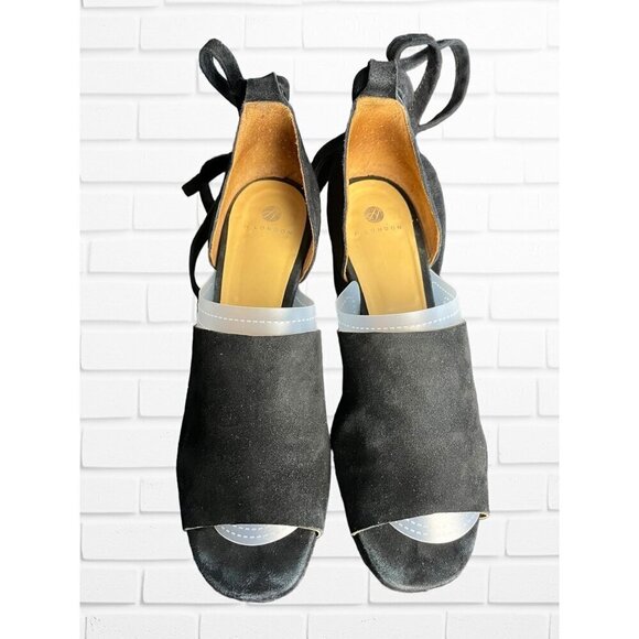 Fly London Women's Size 38 D'Orsay Block Heels Black Suede‎ Ankle Lace Tie Up - Picture 2 of 12